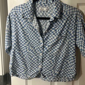 Checkered blue collared shirt